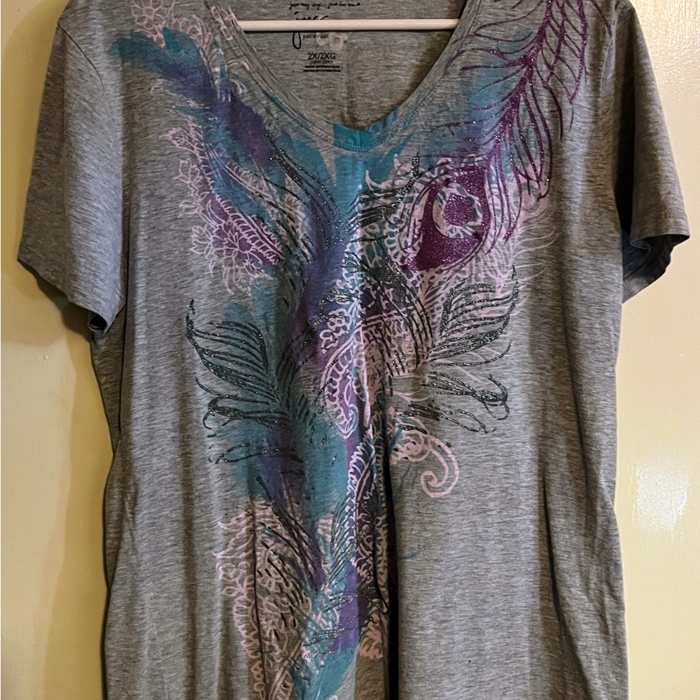 JMS Just My Size Gray Graphic Women's Top size 2x 18w/20w